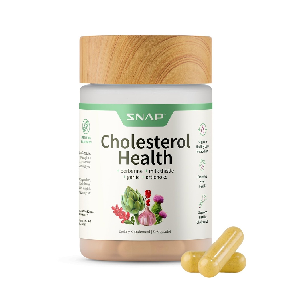 Snap Supplements Cholesterol Health - Naturligt stöd för hjärta, lever, matsmältning och metabolisk hälsa, 60 vegetariska kapslar (30 portioner, 1 månads leverans)