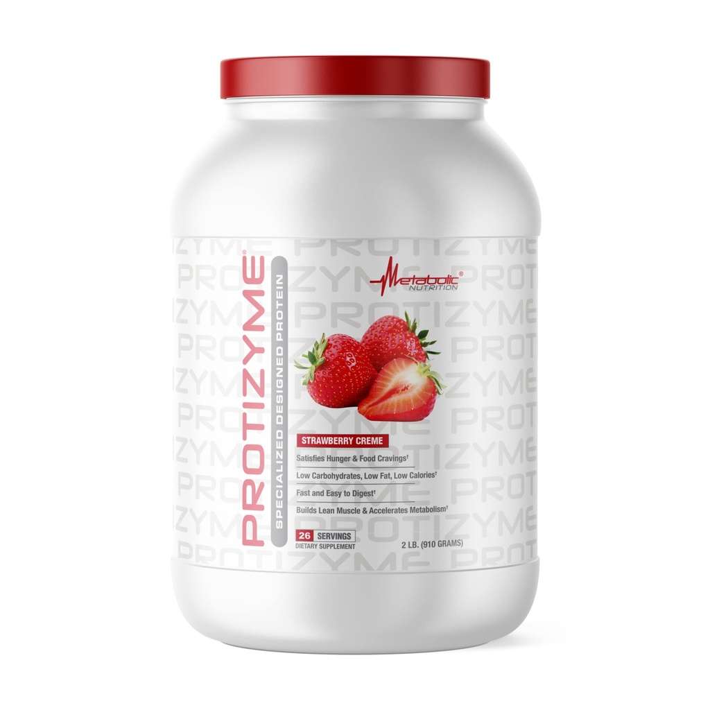 Metabolic Nutrition | Protizyme | 100% Whey Protein Powder | High Protein, Low Carb, Low Fat med Digestive Enzymes, 24 Essential Vitaminer och mineraler | Strawberry Creme, 2 pund
