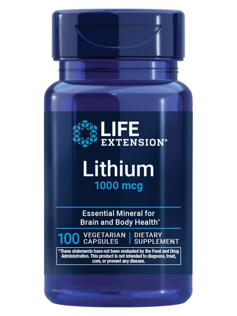 Life Extension Lithium, 1000 mcg - Lithium Orotate - hjälper till att upprätthålla kognitiv funktion och minne - Low-Dose Formel - Non-GMO, Gluten-Free, Vegetarian - 100 kapslar