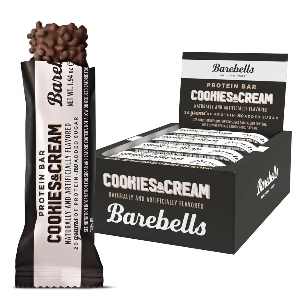 Barebells Protein Bars Cookies & Cream - 12 Count, 20g High Protein Treats - Chocolate Nutrition Bar med 1g Total Sugars - On-The-Go Breakfast eller Post-Workout Snack