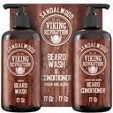 Viking Revolution Beard Wash & Beard Conditioner Set with Argan & Jojoba Oils - Softens and Strengthens - Natural Sandalwood Scent - Beard Shampoo med Beard Oil (17 oz)