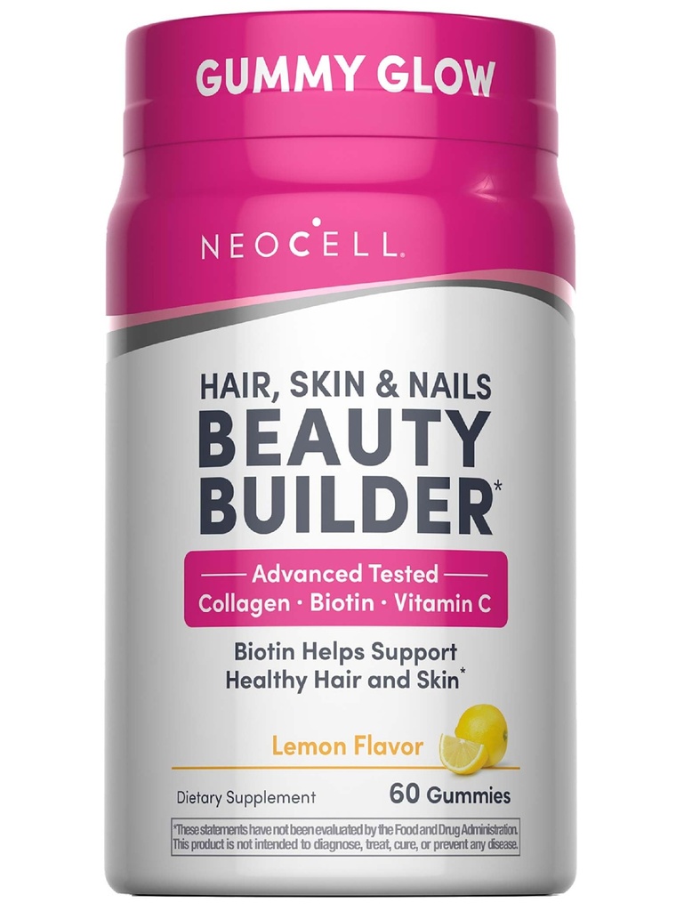 NeoCell Hair, Skin och Nails Beauty Builder med Collagen, Biotin och Vitamin C, Inkluderar Antioxidanter, Gummy, Lemon, 60 Count, 1 Bottle