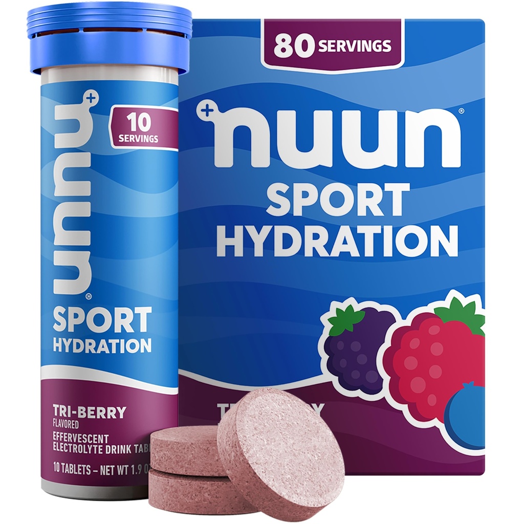 Nuun Sport Electrolyte tabletter med Magnesium, Calcium, kalium, klorid och natrium, Gluten Free & Vegan, Tri-Berry, 8 Pack (80 portioner totalt)