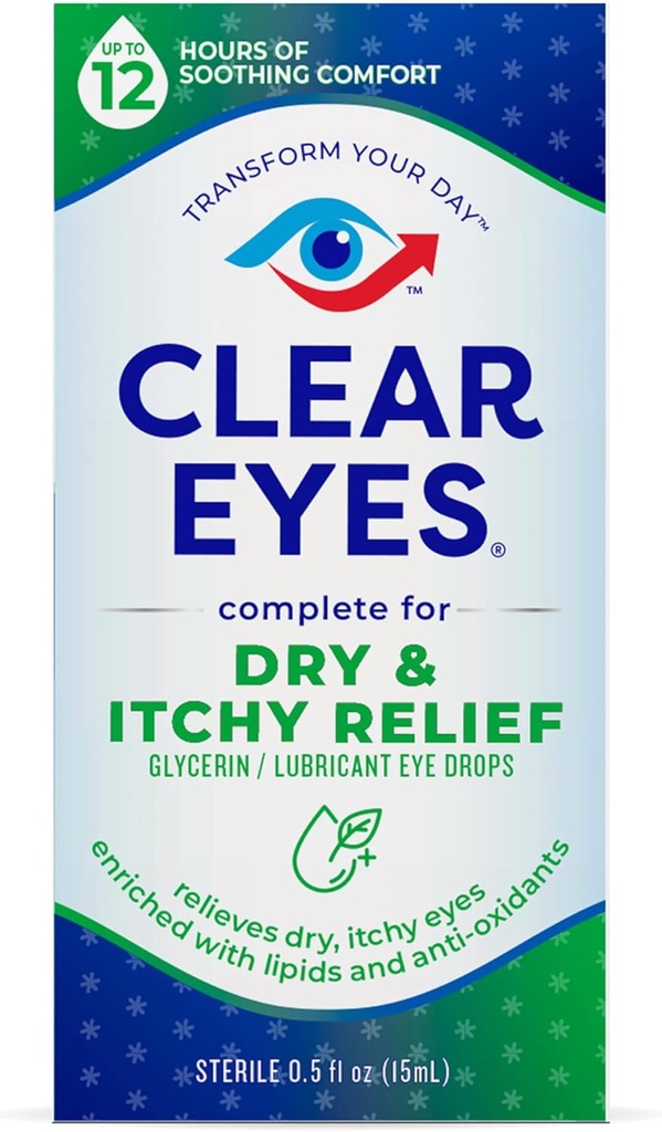 Clear Eyes Dry & Itchy Eye Relief Eye Drops, 0,5 Fl Oz