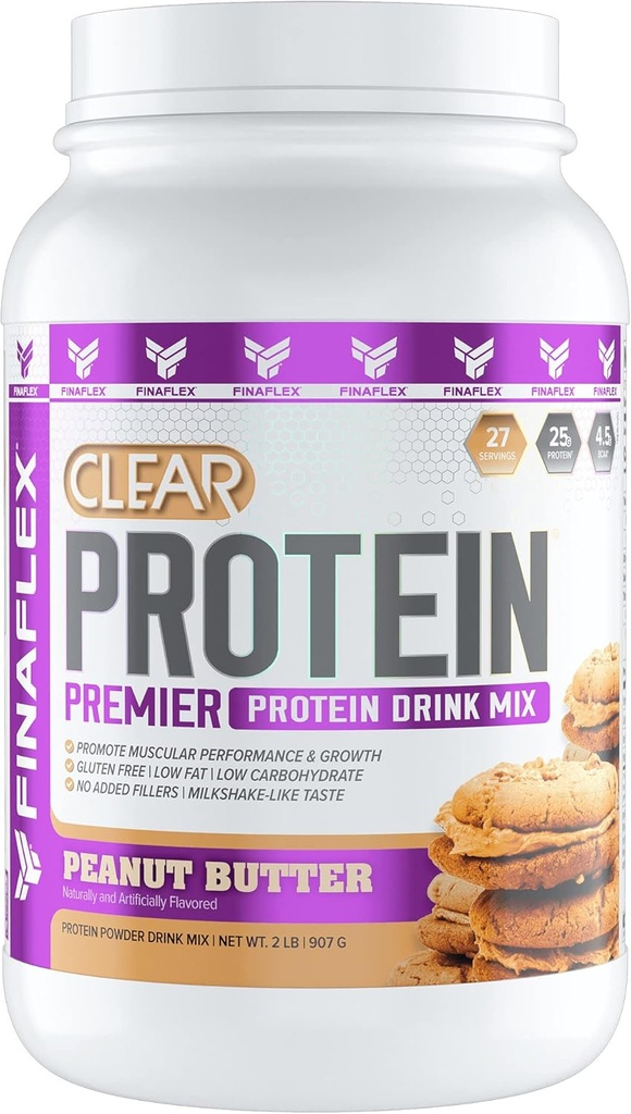 FINAFLEX Clear Protein, Peanut Butter - 2 lb - Främjar muskelprestanda och tillväxt - Milkshake-Like Taste - Low Carb, Low Fat & Gluten Free - 27 portioner