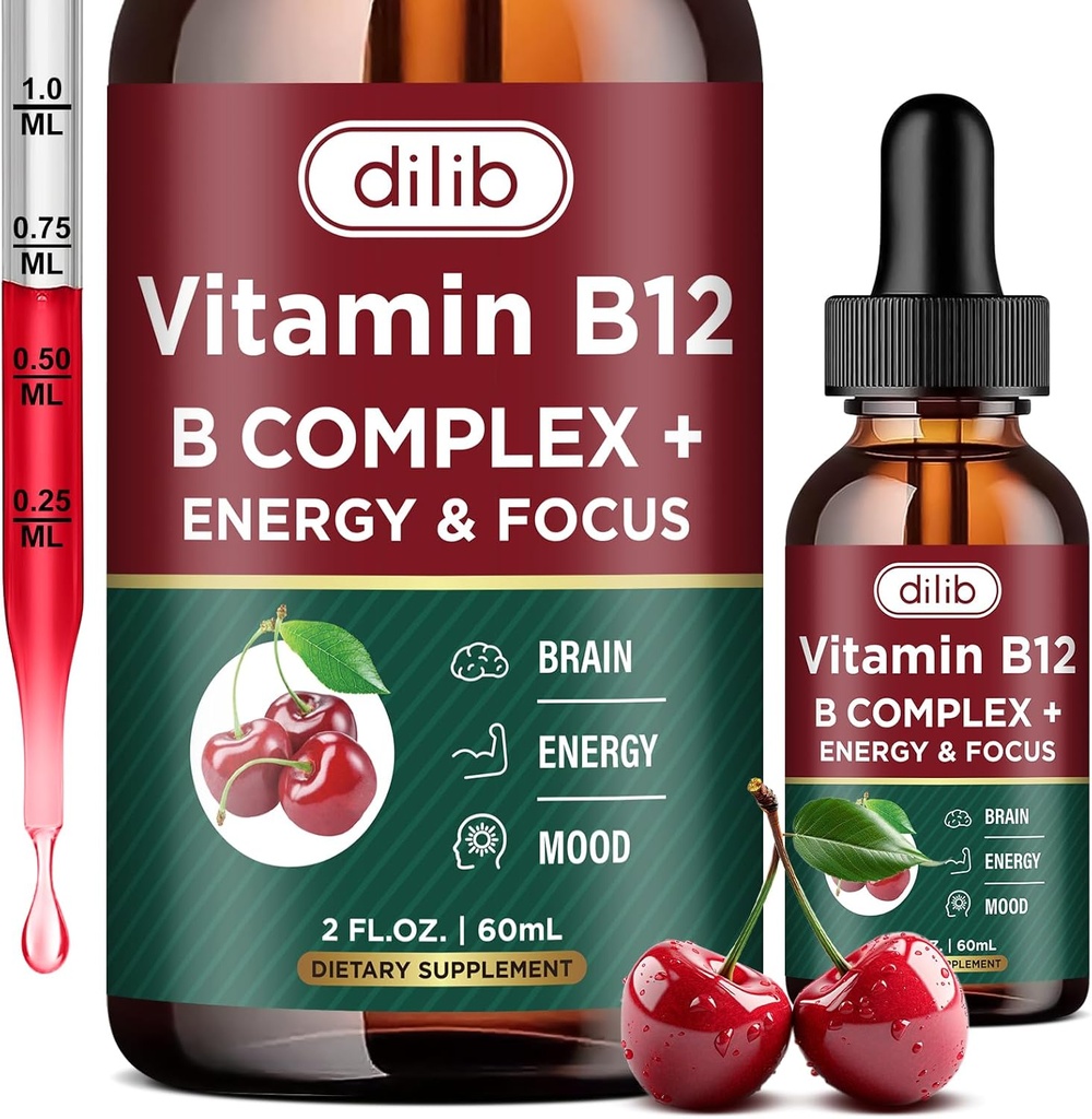 Vitamin B12 Komplex 5000 mcg | Vegan B12 flytande droppar sublinguellt tillskott | Methylcobalamin w / folat, Biotin, vitamin C, B3, B5, B6, & B8 för långvarig energi och hälsosam metabolism, 2 f. oz.