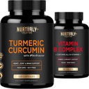 Vitamin B-komplex och gurkmeja Curcumin - innehåller alla väsentliga B-vitaminer - B1, B2, B3, B5, B6, B7, B9, B12 och Biotin - High Absorption Turmeric Supplements 1300mg för gemensam, hjärthälsa
