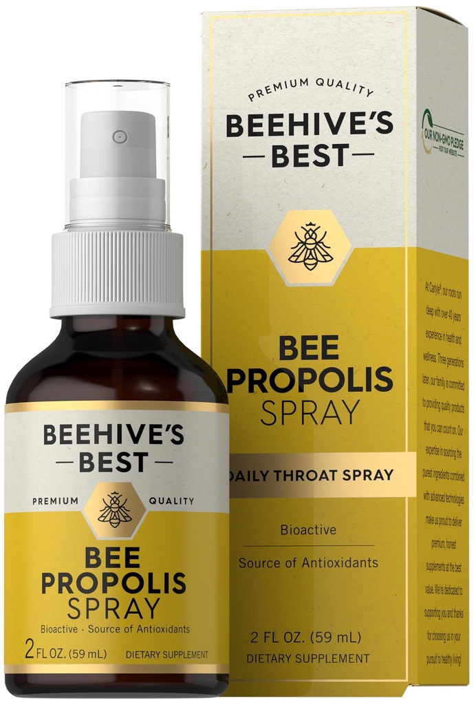 Carlyle Bee Propolis Throat Spray | 2 fl oz | Källa av antioxidanter | Bioaktivt tillskott | Non-GMO | av Beehives bästa