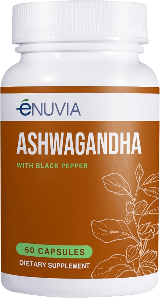 Ashwagandha Supplement - Natural Relief och Stamina Support för att hjälpa till att lindra spänning 60 kapslar ren rot med Black Pepper Extract för förbättrad Absorption Vegan, tillverkad i USA