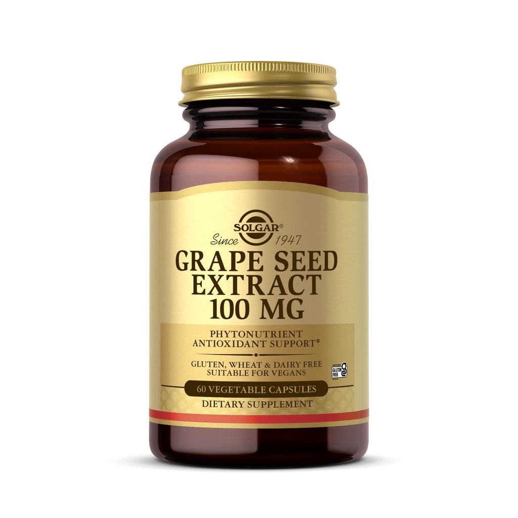 Solgar Grape Seed Extract 100 mg, 60 Vegetabiliska kapslar - Phytonutrient Antioxidant Support - Vegan, Gluten Free, Dairy Free - 60 portioner