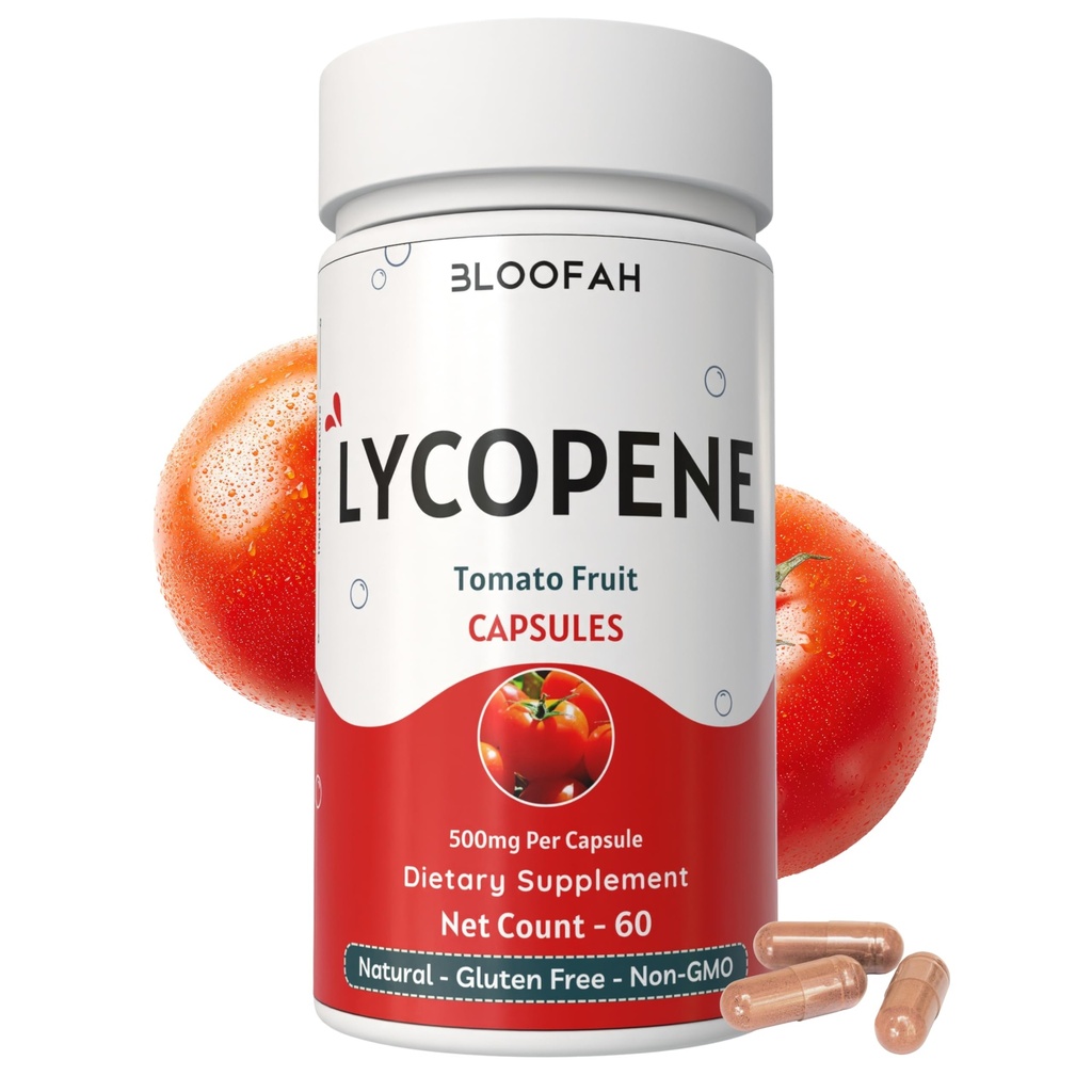 Tomatpulver (Lycopene) kapslar 500mg - 60 greve | Natural Carotenoid Supplement for Health and Wellness Support | 100% naturlig, växtbaserad, glutenfri och icke-GMO Formel