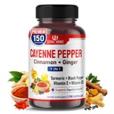 Cayenne Pepper 7 i 1 - med Ginger, Turmeric, Cinnamon, Black Pepper - Främjar Digestive System Function (150-dagars Supply (Pack of 1))
