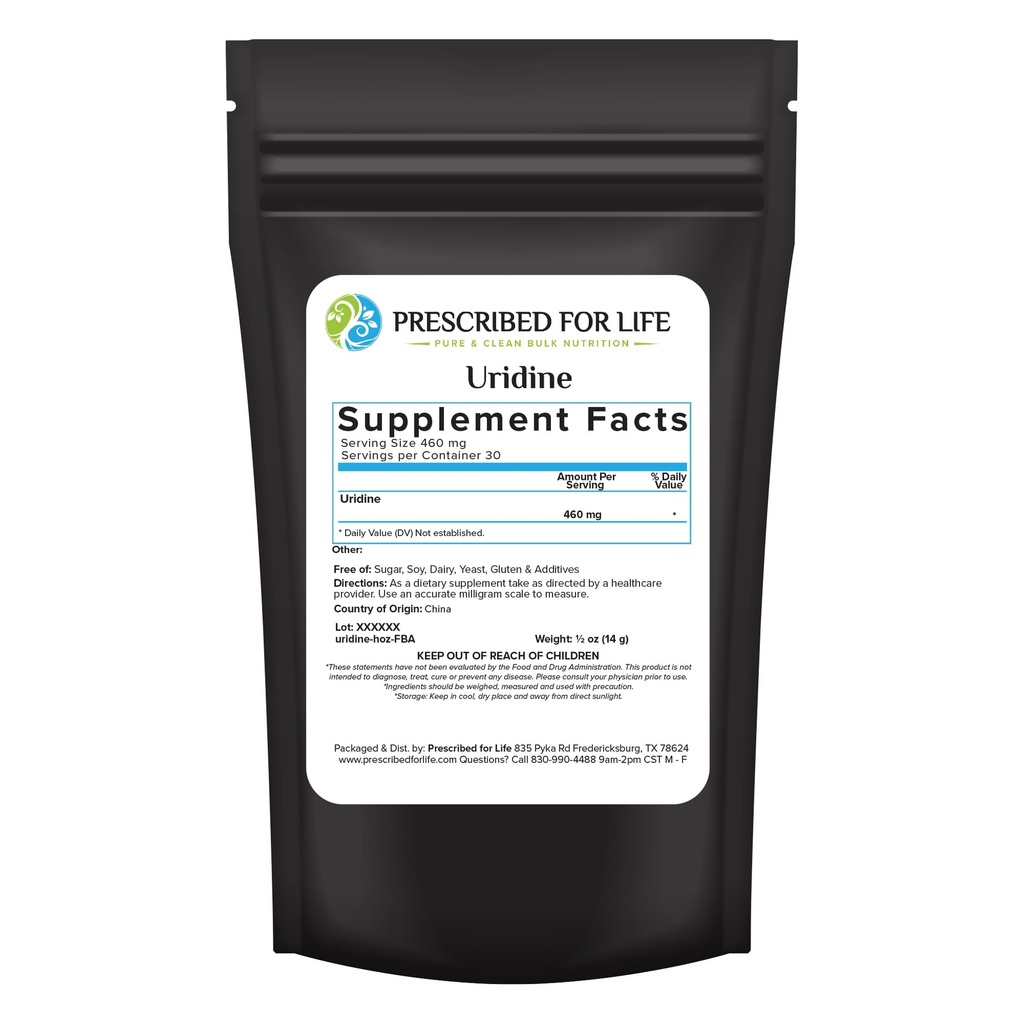 Förskriven för liv Uridine, Pure Uridine Monophosphate Powder, Nootropic Supplement for Memory, Clarity, & Focus, No Fillers, No Additives, Vegan, Non GMO (0,5oz / 14g)