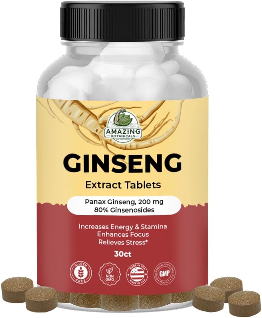 Fantastiska Botanicals Panax Ginseng Extract tabletter - 200mg Högt Potent 80% Ginsenosides för energi och avkoppling - naturligt växtbaserade tillskott för kognitiv Booster - 30 tabletter