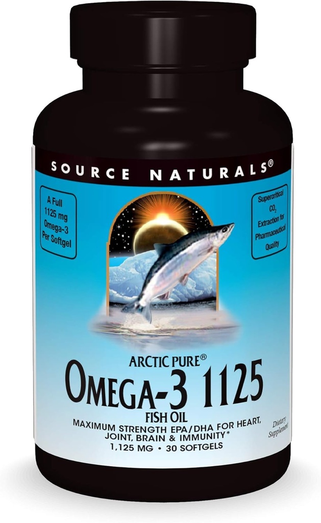 Källa Naturals ArcticPure Omega-3 Fish Oil 1125mg Ultra Potency Maximum Strength EPA + DHA för hjärta, gemensam, hjärna och immunhälsa - 30 Softgels