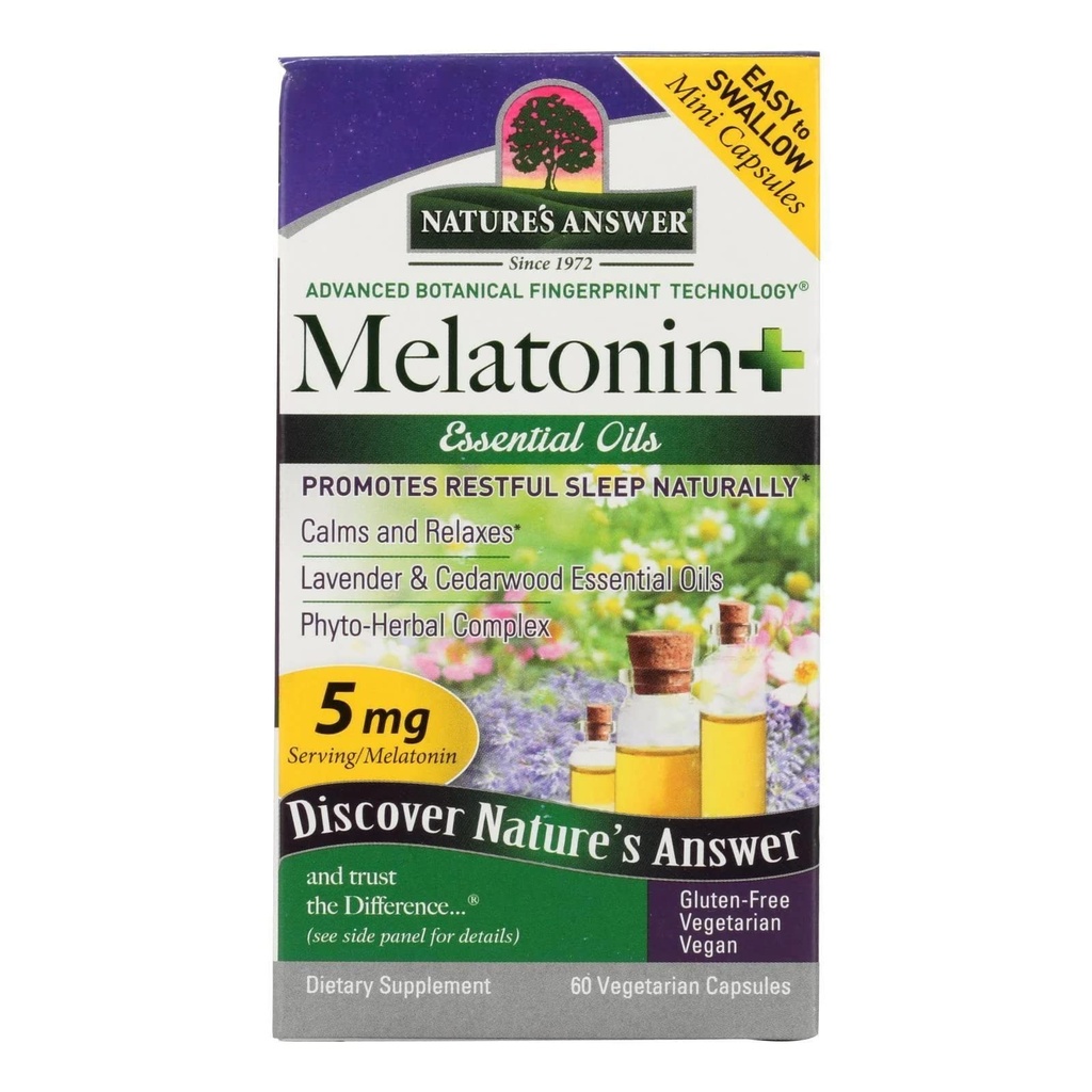 Naturens svar Melatonin +, 60 greve kapslar främjar vilsam sömn | Melatonin plus essentiella oljor lavendel lugnar och avkopplingar