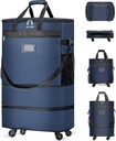 Suitcases med Wheels Expandable Luggage Bag Foldable Suitcase med 4 Universal Wheels Collapsible Rolling Travel Bag Large Capacity Duffel Bag (Blue)