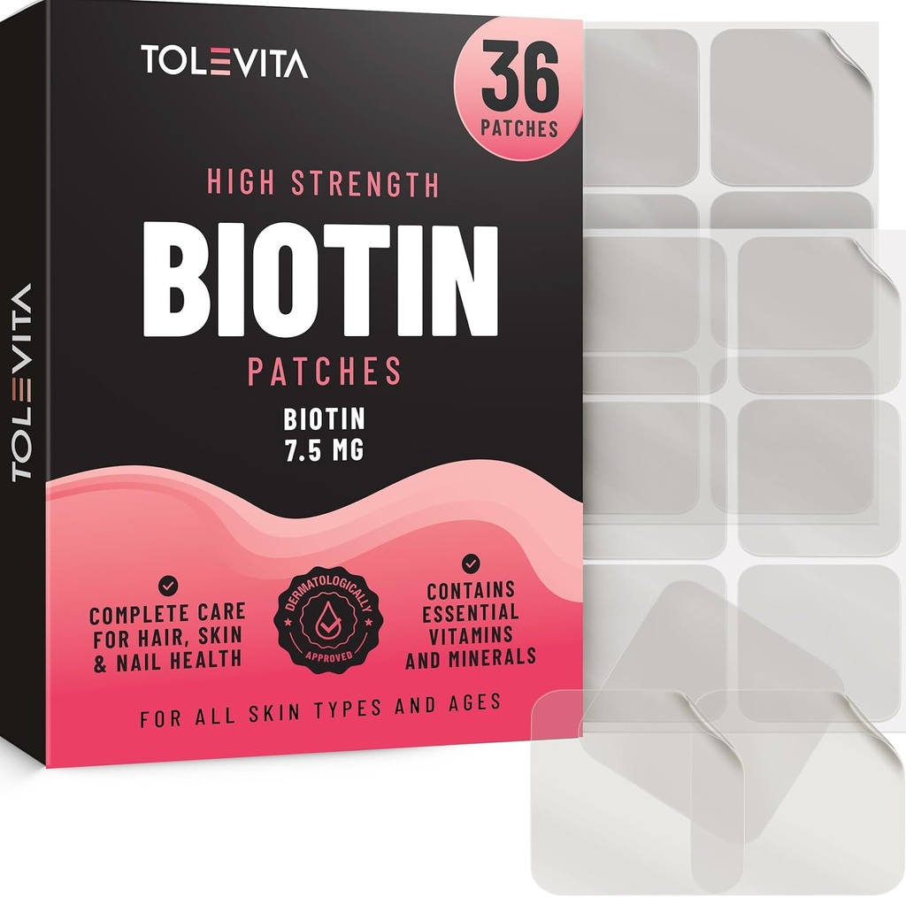 Biotin Patches - 36 Pcs | 7.5 mg Biotin with Essential Vitamins & Minerals | Supports Healthy Hair, Strong Nails & Radiant Skin | Easy-to-Use for Beauty and Active Lifestyles