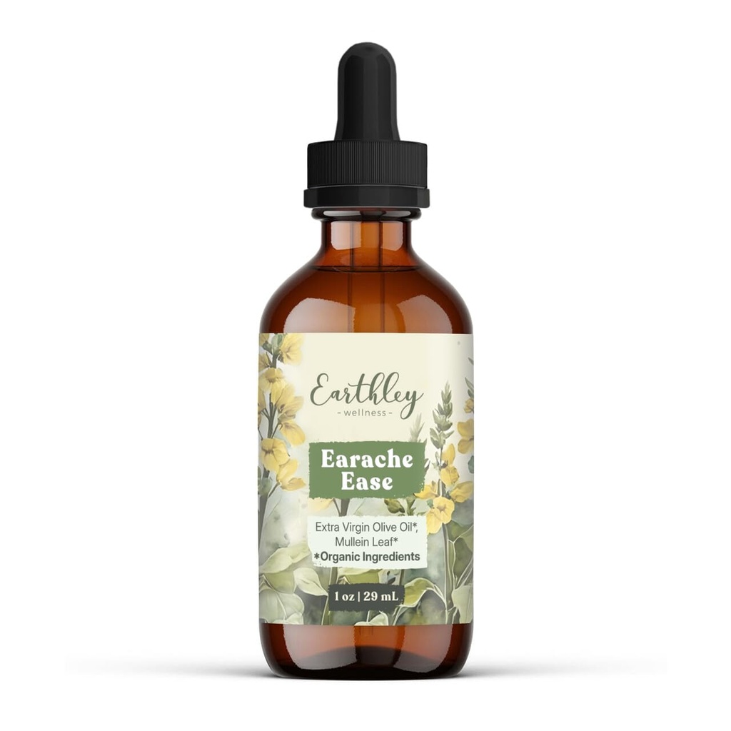 Earthley Wellness Earache Ease, certifierade organiska ingredienser, Mullein Leaf och olivolja, förpackning maj Vary (1 oz)