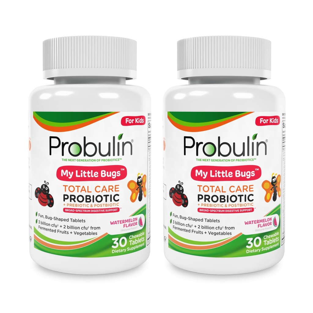 Probulin Total Care My Little Bugs Prebiotics, Probiotics & Postbiotics - 5 miljarder CFU - 15 Strains - 30 Chewable Tablets (Twin Pack)