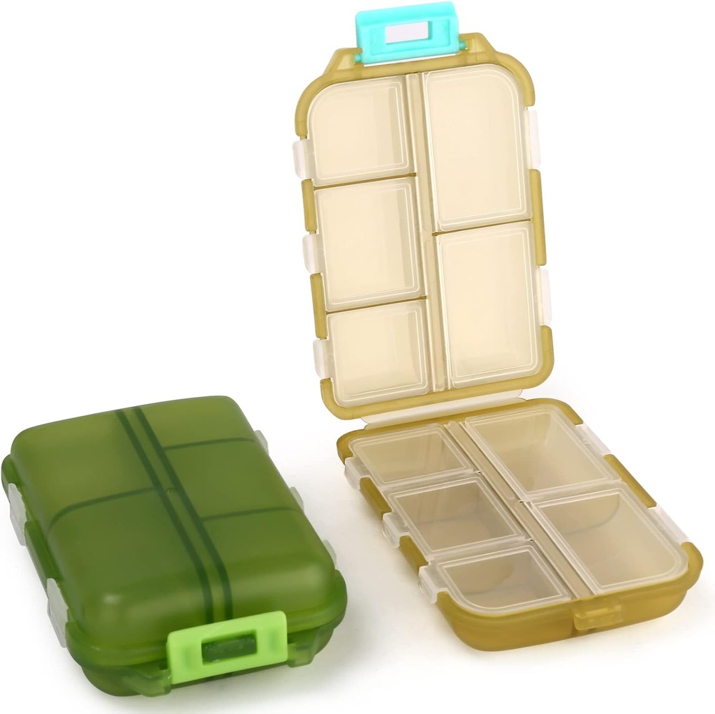 2PCS Cute Pill Organizer, Travel Pill Box, Small Pill Case Container, Medicine Organizer for Purse, med 10 Compartments för olika läkemedel