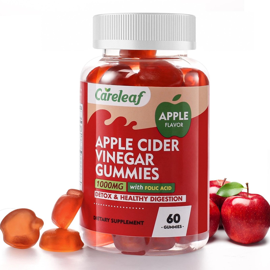 Apple Cider Vinegar Gummies 60 räknar 1000mg AVC med vitamin B6 Vitamin B12 för Metabolism, Digestion, Detox, Gut & Immune Health