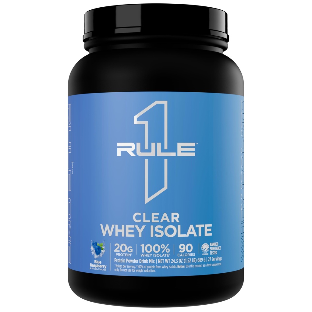 Regel 1 Clear Whey Isolate - 20 g All-whey Isolate Protein, Over 9g EAAs, 300mg Electrolyte Minerals, 90 kalorier, ljus, skarpa och uppfriskande smak (27 portioner, blå hallon)