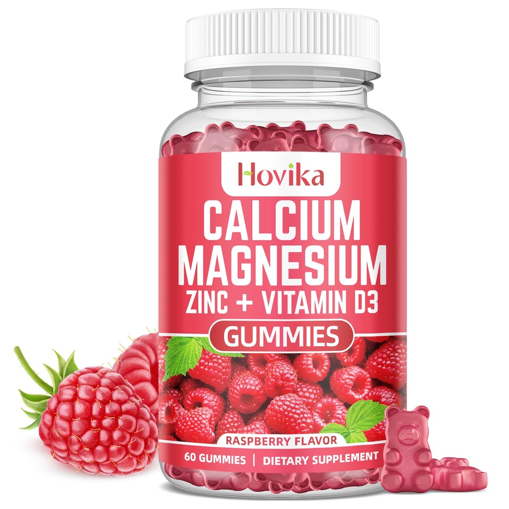 Kalcium Magnesium Zink Gummies med kalium Vitamin C, B6, D3, K2 - Kalcium för kvinnor och män - Kalcium Magnesium Zink Multi Vitamin Supplement för ben, muskler, tänder, lugn humör och immunitet - 60 Cts