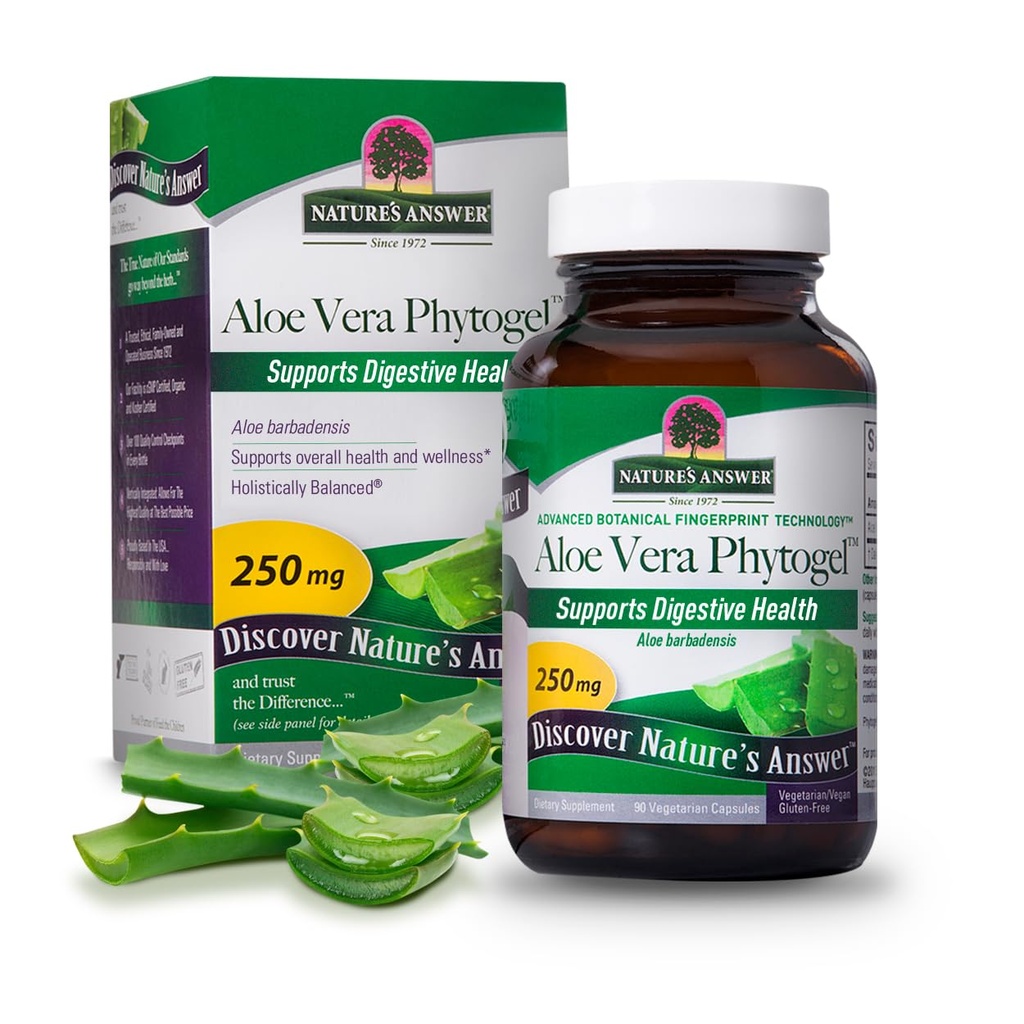 Naturens svar Aloe Vera Phytogel stöder Digestive Health | Vegan, icke-GMO | Veggie Capsules 90Ct