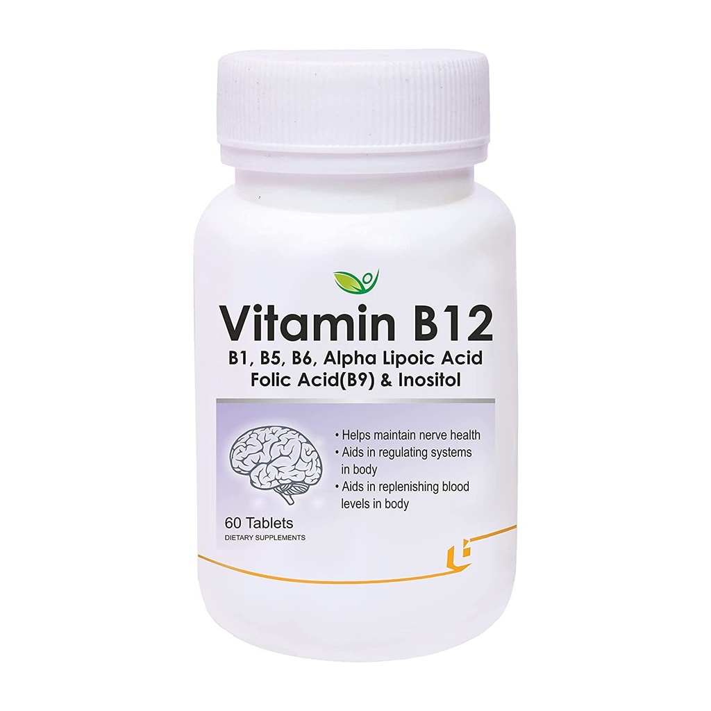 Verem Nutraceuticals Vitamin B12 med B1, B5, B6, B9 (Folic Acid), Alpha Lipoic Acid ALA & Inositol Supplements | Energy Management | Antioxidant | 60 tabletter
