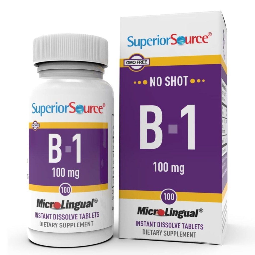 Superior Source B-1 100 mg - Vitamin B Supplement stöder hälsosam energi och tillväxt - Nervous & Digestive System Support Formel med Thiamin - 100 Sublingual Dissolving Tablets