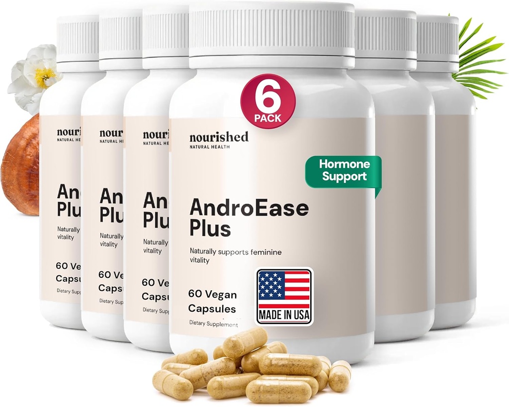 Nourished AndroEase Plus för kvinnors hälsa - Zink, Reishi, Green Tea och Saw Palmetto för kvinnor - för energi, vitalitet, ansiktshår och daglig Wellness - 360 kapslar, tillverkade i USA
