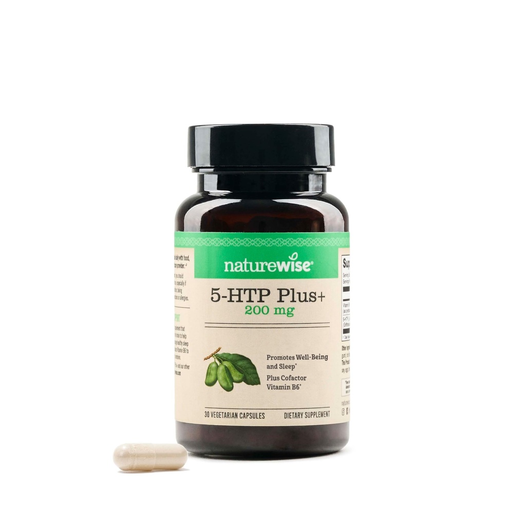 NatureWise 5-HTP 200mg Supplement från Griffonia Seeds med Cofactor Vitamin B6 - Mood Support och Natural Sleep Aid för vuxna - Försenad frisättning, Vegan - 30 greve[1-månaders leverans]