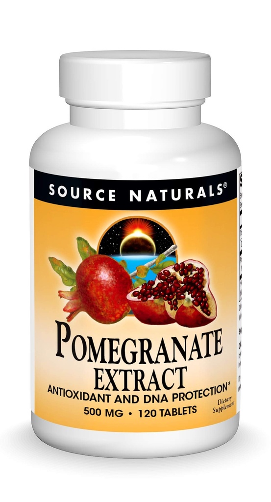Källa Naturals Granatäpple Extract 500mg Komplett Hel Frukt Ellagic Acid Antioxidant & Tillsatt Fiber - 120 tabletter