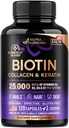 Biotin | Collagen | Hyaluronsyra | Keratin - Kliniskt testade tillskott - hårtillväxtstöd, hud och naglar - 25000 mcg Vitamins B2, B3, B6 & B7 + B1 - Tillverkad i USA - Kvinnor & Män | 120 kapslar