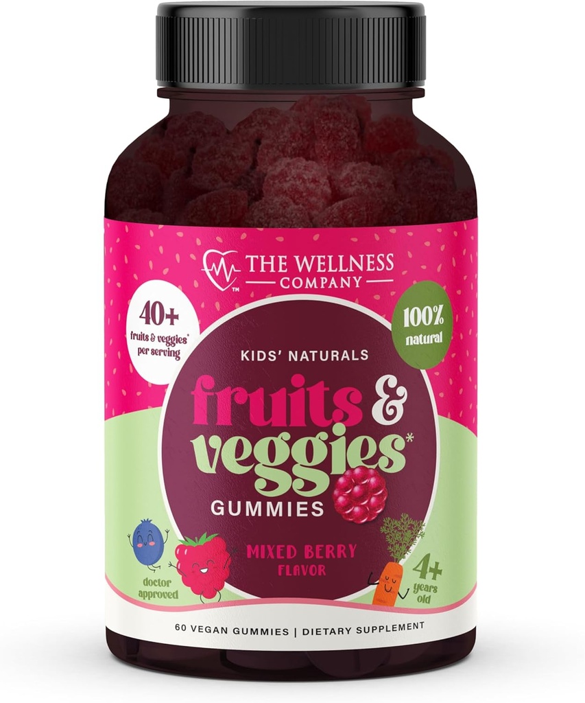 Wellness Company Kids Naturals Fruits & Veggie Gummies - Daglig näringsstöd | 60ct (1 månads leverans)