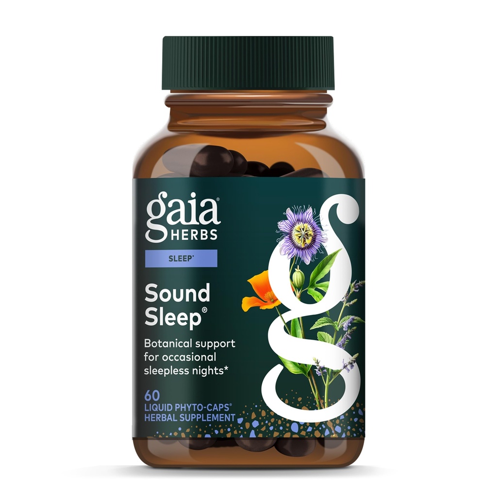 Gaia Herbs Sound Sleep - Natural Sleep Support för att främja lugn och avkoppling - med Valerian Root, Passionflower & More - 60 Vegan Liquid Phyto-Capsules (20-Day Supply)