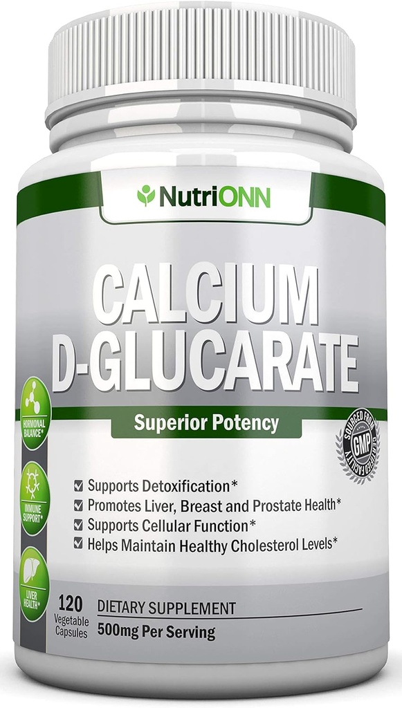 Kalcium D-Glukarat - 500mg - 120 Vegetabiliska kapslar - Överlägsen styrka för att stödja rengöringsprocesser, östrogenmetabolism och hormonbalans - Hjälper med prostata, bröst och kolon hälsa