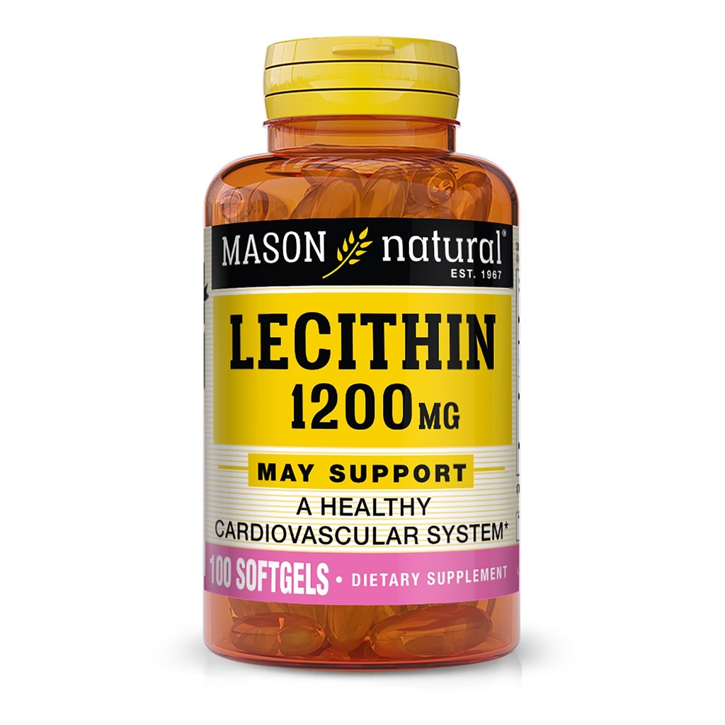 MASON NATURAL Lecithin 1200 mg - Hälsosamt kardiovaskulärt system, främjar lever och reproduktiv hälsa, 100 Softgels