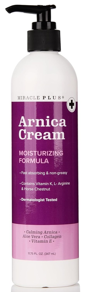 Miracle Plus Arnica Cream Bruise Relief Lotion för Bruising och Swelling på huden | Arnica Montana Extra Strength Vitamin K Cream | Hudvård Body & Face Moisturizer med häst Chestnut, 11,75 Fl Oz