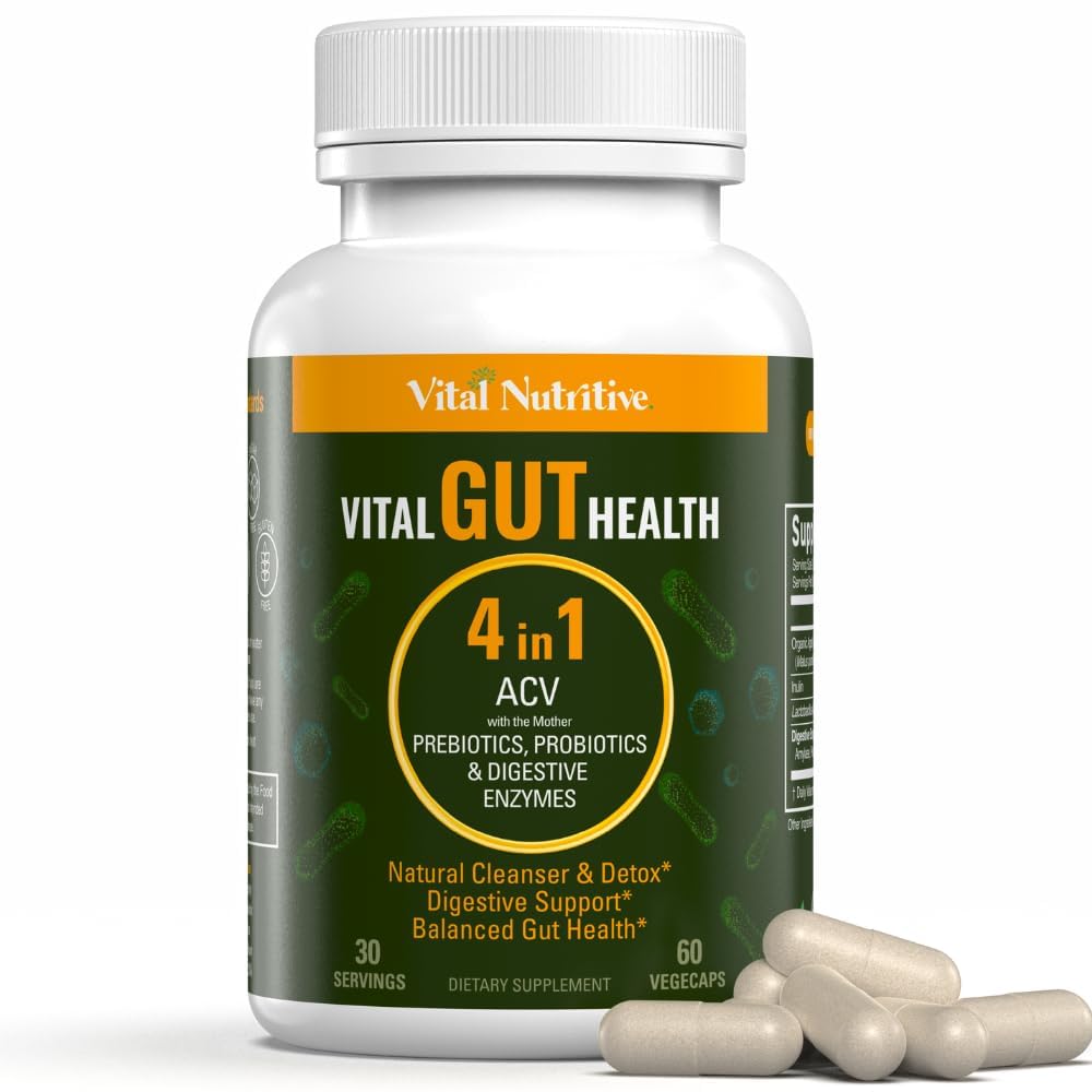 Vital Gut Health 4in1 Formel med Apple Cider Vinegar, Prebiotics & Probiotika, Digestive Enzymes för stark immunitetssupport och komplett Gut and Digestion Support