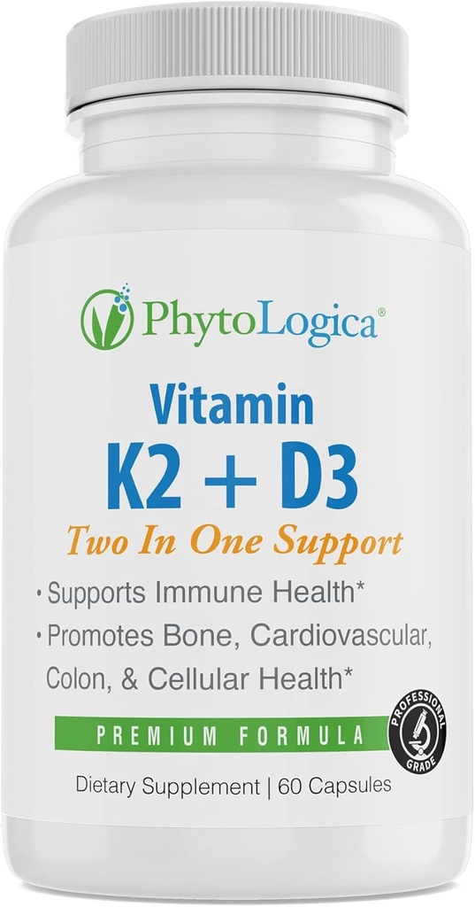 Vitamin D3 K2 5000 IE Supplement med Calcium, Gluten Free, Non-GMO Formel, High Potency, Bone Health, Heart Health, Immune Support, 60 kapslar