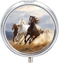 Horses Running Art Pill Case 3 Compartment Portable Pill Box Daily Round Pill Organizer för Pocket Purse Daily Medicine Container för att hålla vitaminer Fish Oil Travel Gifts