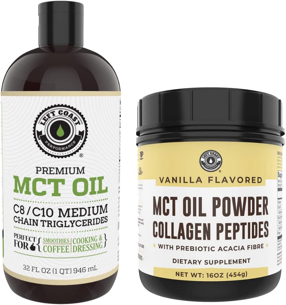 Vänsterkust Performance 32oz Premium MCT Oil och 16oz Vanilla MCT + Collagen Powder