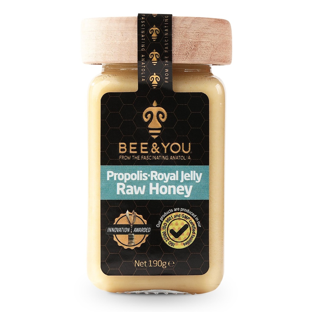 Bee and You Royal Jelly Raw Honey, Propolis Extract, 100% Natural Superfood, Ultra Pure, Immune Support Supplement, Antioxidanter, Keto, Paleo, Gluten-Free, 6,7 oz