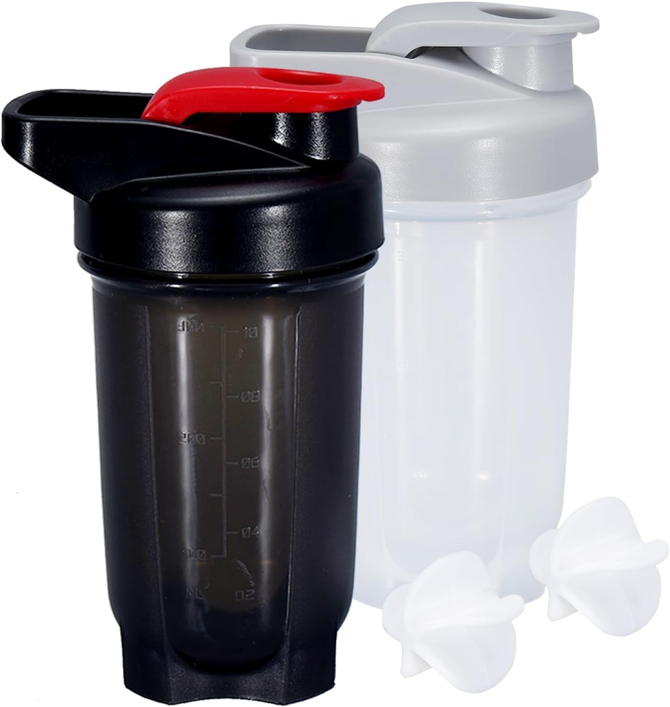 Shaker Bottle Protein Shakes Cup 10 Ounce Shaker Bottle med Whisk Balls, Protein Shake Bottle Set för protein Mixes, Shakers för Protein Shakes, Shaker Cup, Protein Shaker, Black+Grey, 2PCS