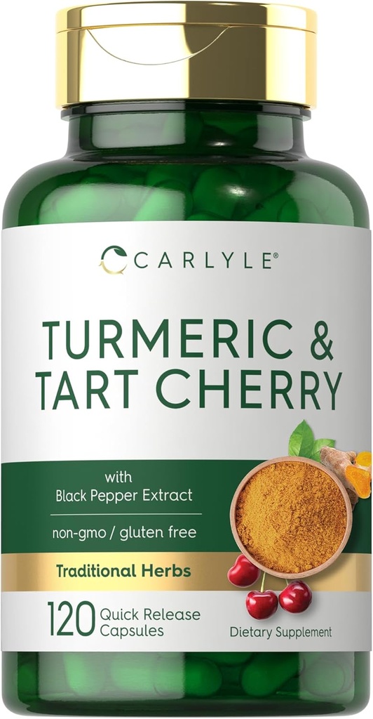 Carlyle gurkmeja och Tart Cherry kapslar | 120 greve | med bioperin | Vegetarian, icke-GMO, Gluten fri tillägg