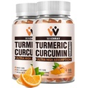 Gummies med Ginger & Black Pepper Extract - 2 Pack Tumeric Gummy Supplements for Pain Inflammation Joint Weight Health Support - Vegan, Organic, Gelatin-Free - för vuxna och barn