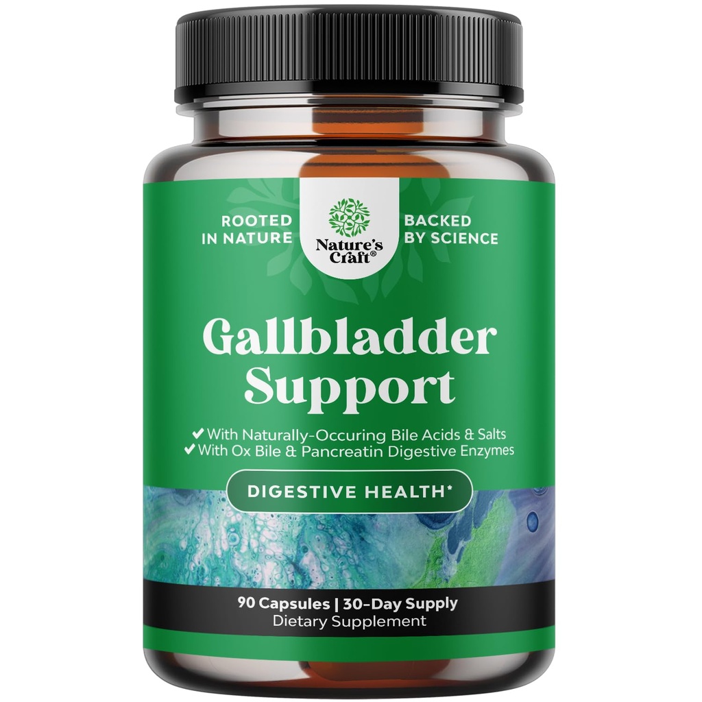 Gallbladder Support Digestive Enzymes med Ox Bile - Purified Ox Bile Salts för No Gallbladder & Pancreas Cleanse, Detox & Repair - Digestion Supplement med Pancreatin & Chanca Piedra - 90 kapslar