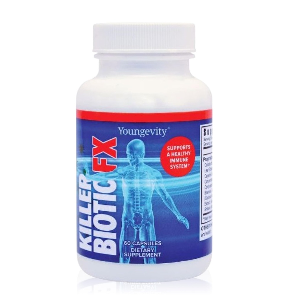 Youngevity Killer Biotic FX - Immune System Support | Källa från Bee Propolis, Mushrooms & Colostrum | Natural Immunity Support | 60 kapslar